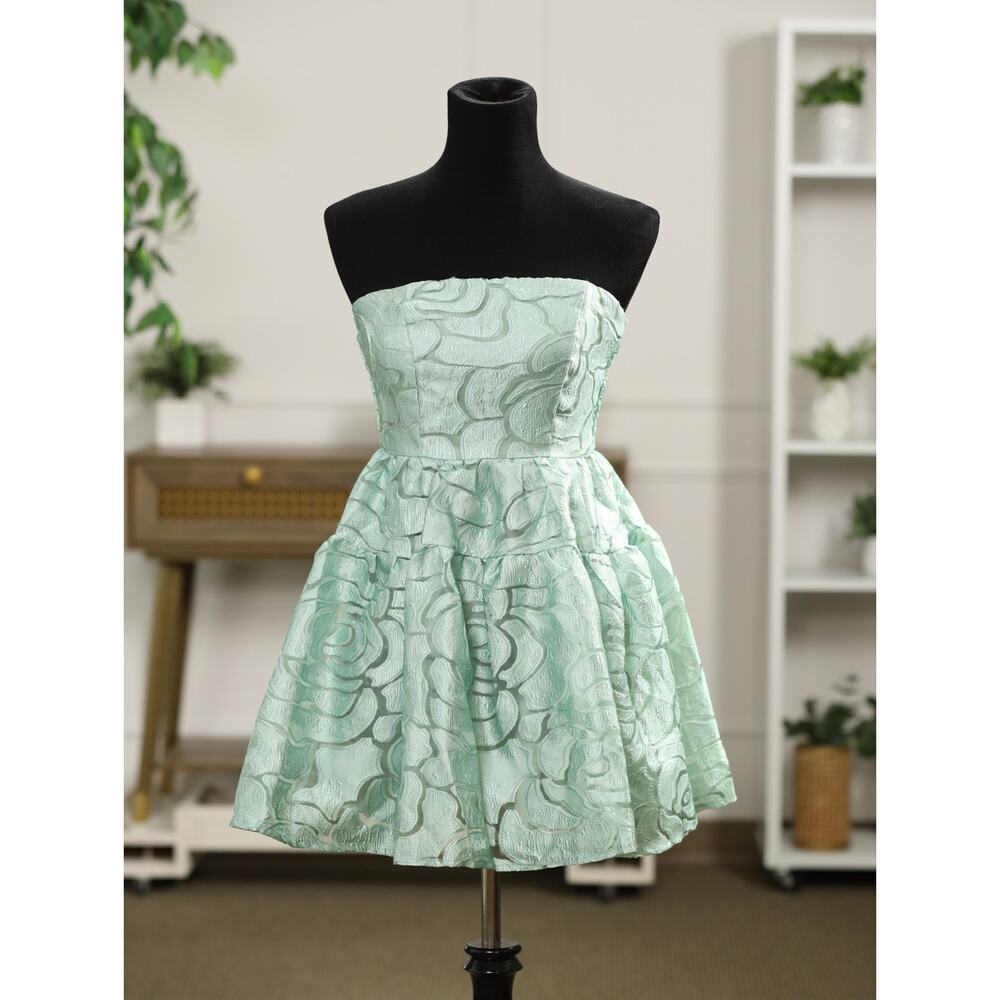 Hello Molly Sage Green Jacquard Strapless Mini Dress XS NWT Party Occasion - Picture 2 of 14